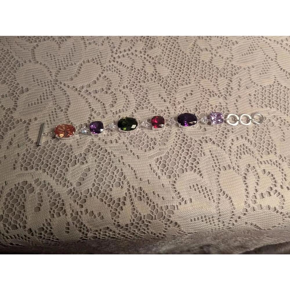 NVC Nataliya V Collister Silvertone Multi Colored Glass Gems Bracelet 6.75-7.75"